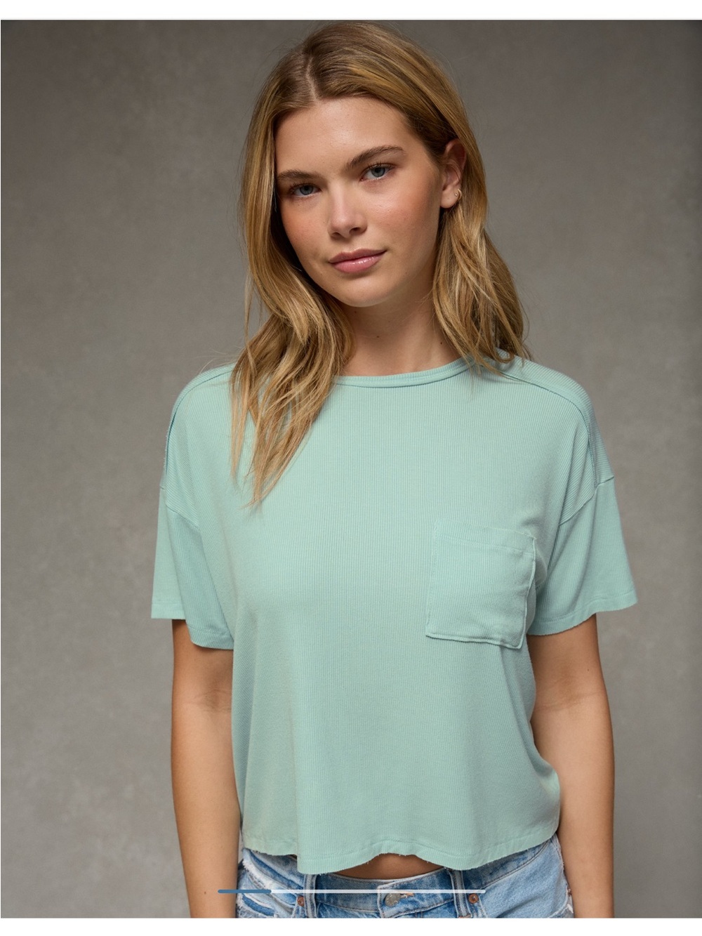 NWOT American Eagle Soft and Sexy Light Blue / Green Teal Ribbed Tshirt